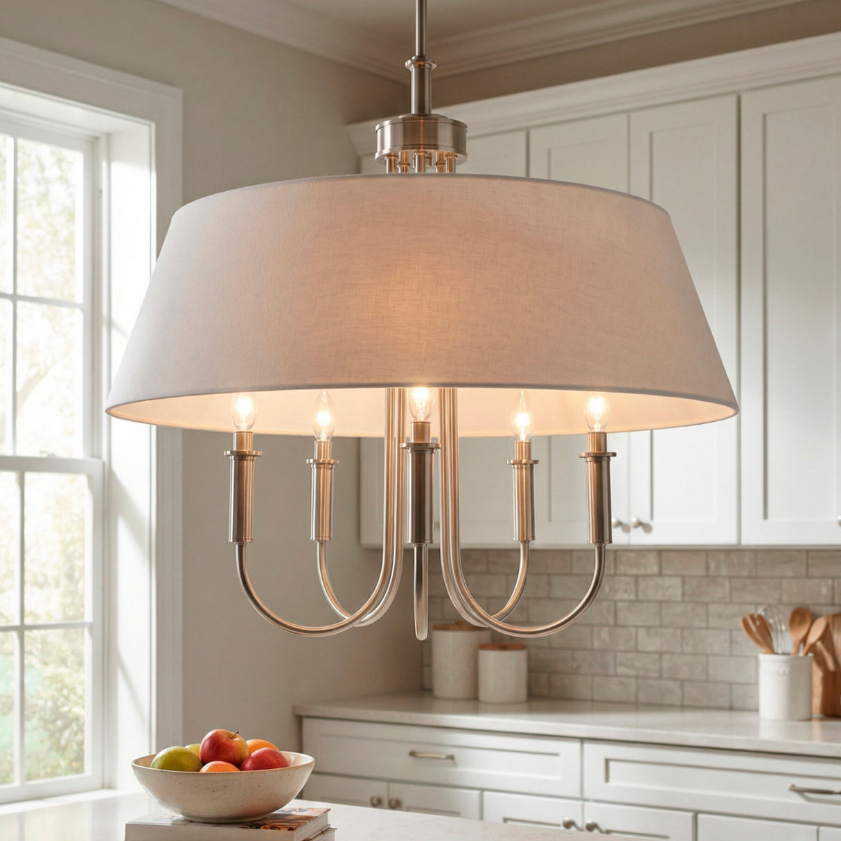 Modern European furniture - White Linen 5-Light Chandelier - www.oroa.com | Oroa.com