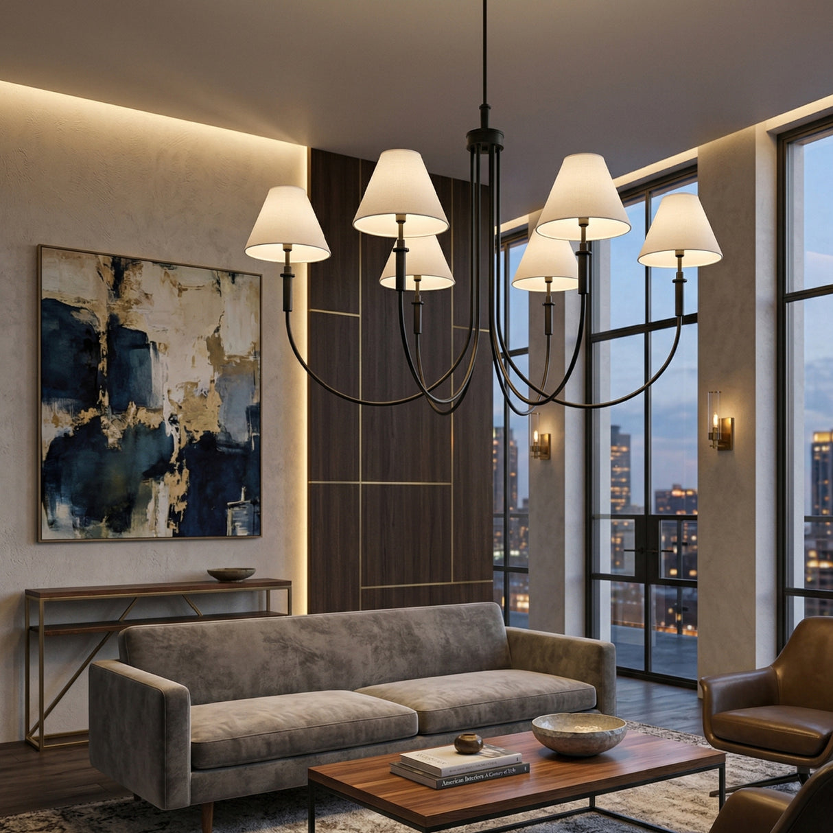 Modern European furniture - Linen Shade 6-Light Chandelier - www.oroa.com | Oroa.com