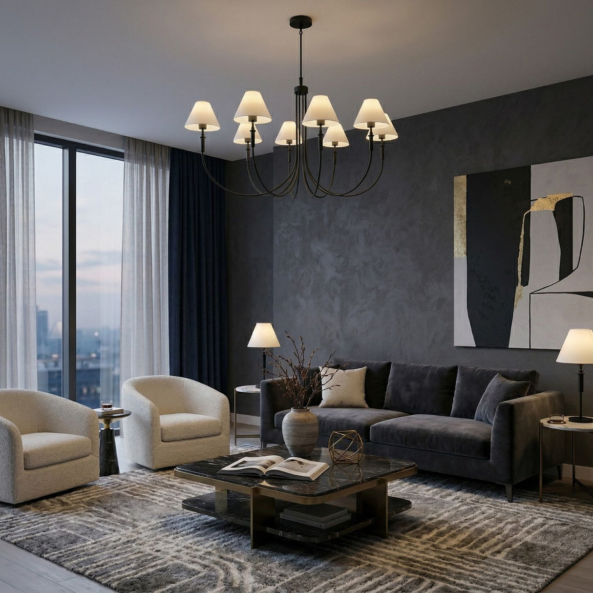 Modern European furniture - Linen Shade 8-Light Chandelier - www.oroa.com | Oroa.com