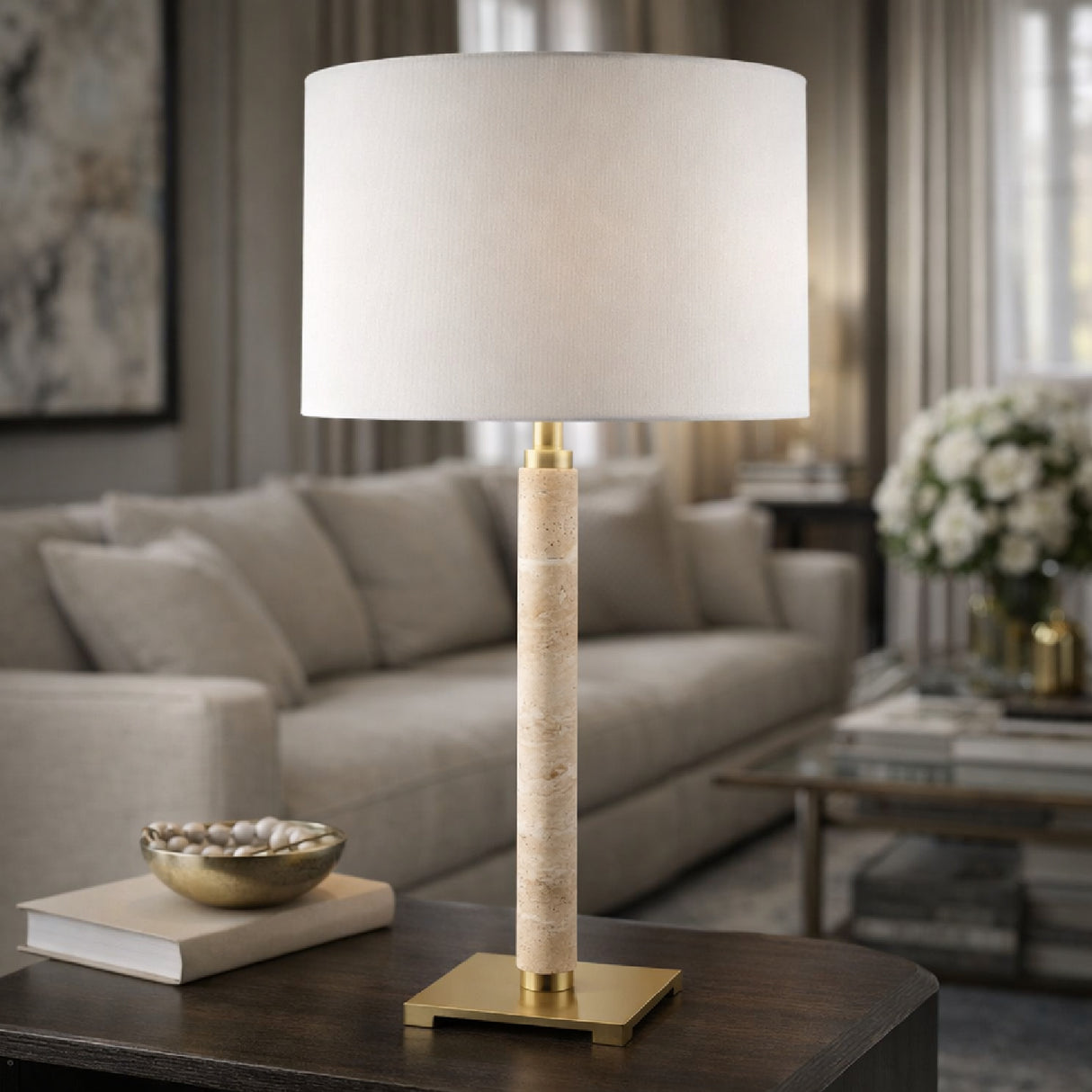 White Linen Accent Table Lamp | Oroa.com