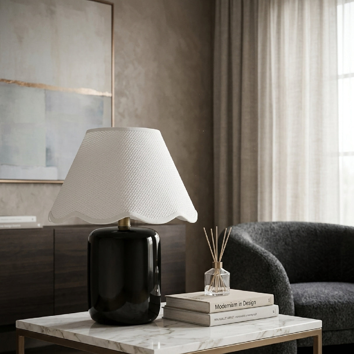Modern European furniture - Scalloped Seagrass Ceramic Table Lamp - www.oroa.com | Oroa.com