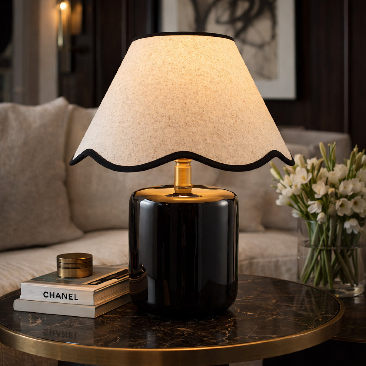 Modern European furniture - Scalloped Linen Ceramic Table Lamp - www.oroa.com | Oroa.com