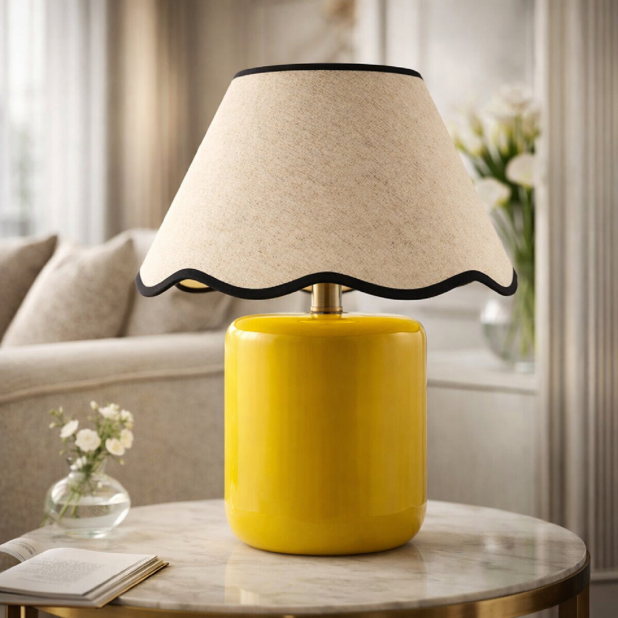 Modern European furniture - Scalloped Linen Ceramic Table Lamp - www.oroa.com | Oroa.com