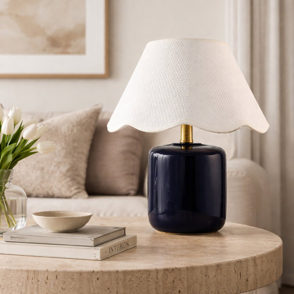 Modern European furniture - Scalloped Seagrass Ceramic Table Lamp - www.oroa.com | Oroa.com