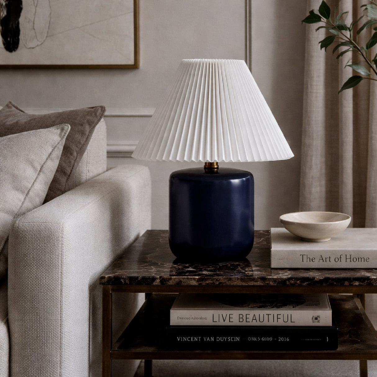 Modern European furniture - Ceramic Pleated Linen Table Lamp - www.oroa.com | Oroa.com
