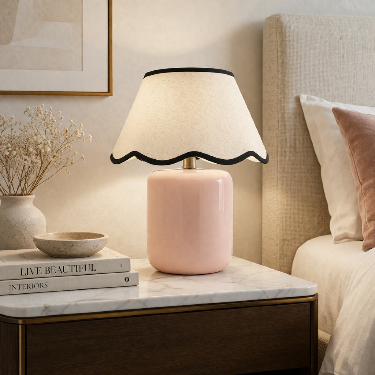 Modern European furniture - Scalloped Linen Ceramic Table Lamp - www.oroa.com | Oroa.com