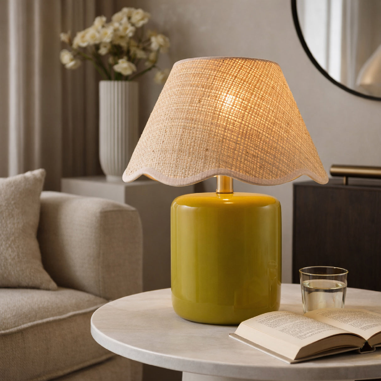 Modern European furniture - Scalloped Edge Seagrass Table Lamp - www.oroa.com | Oroa.com