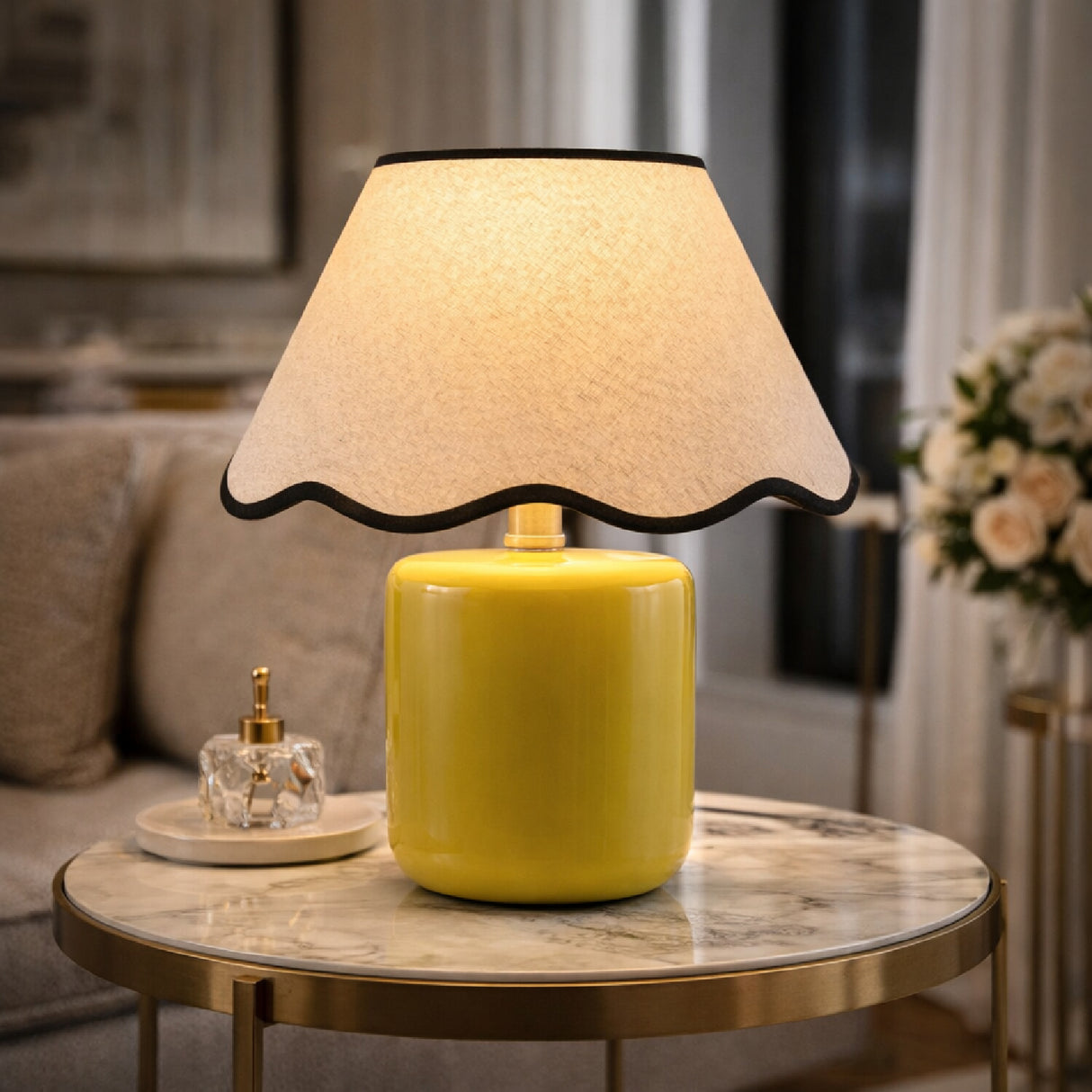 Modern European furniture - Scalloped Linen Ceramic Table Lamp - www.oroa.com | Oroa.com