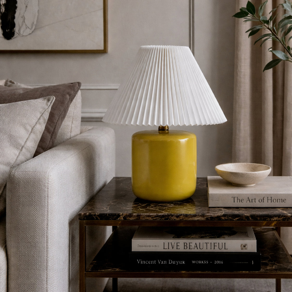 Modern European furniture - Ceramic Pleated Linen Table Lamp - www.oroa.com | Oroa.com