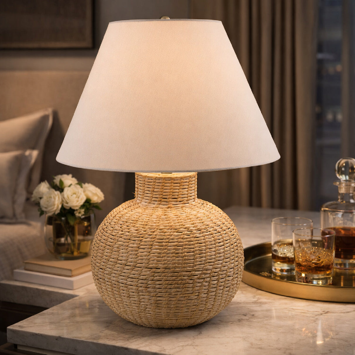 Modern European furniture - White Rattan Base Table Lamp - www.oroa.com | Oroa.com