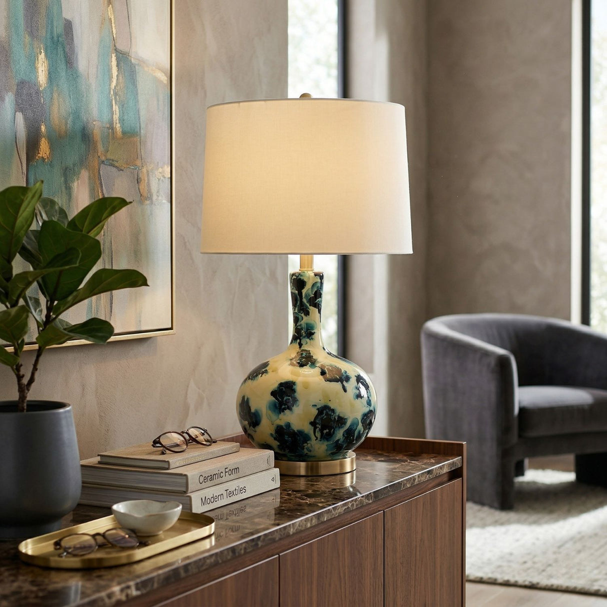 Modern European furniture - Painted Blue Glass Table Lamp - www.oroa.com | Oroa.com