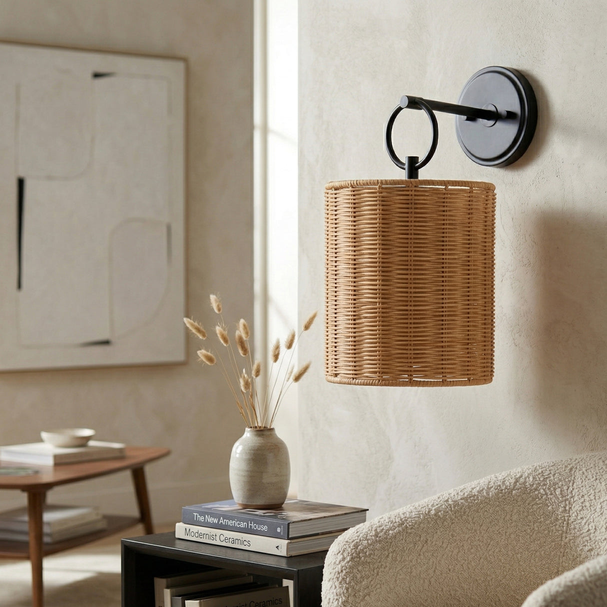 Modern European furniture - Drum Rattan Shade Wall Lamp - www.oroa.com | Oroa.com