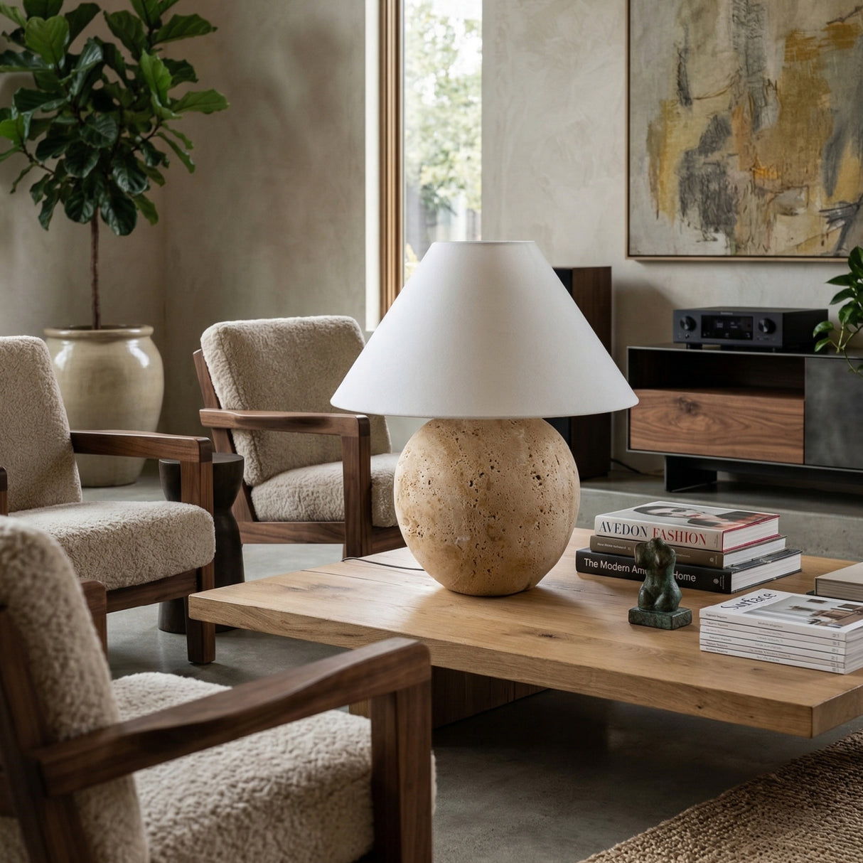 Modern European furniture - Brown Travertine Linen Table Lamp - www.oroa.com | Oroa.com