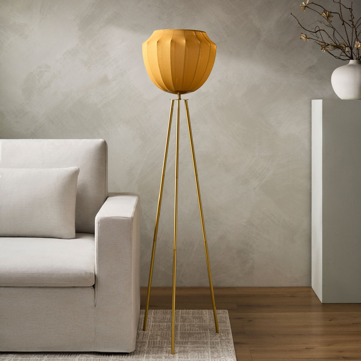 Modern European furniture - Yellow Linen Tripod Floor Lamp - www.oroa.com | Oroa.com