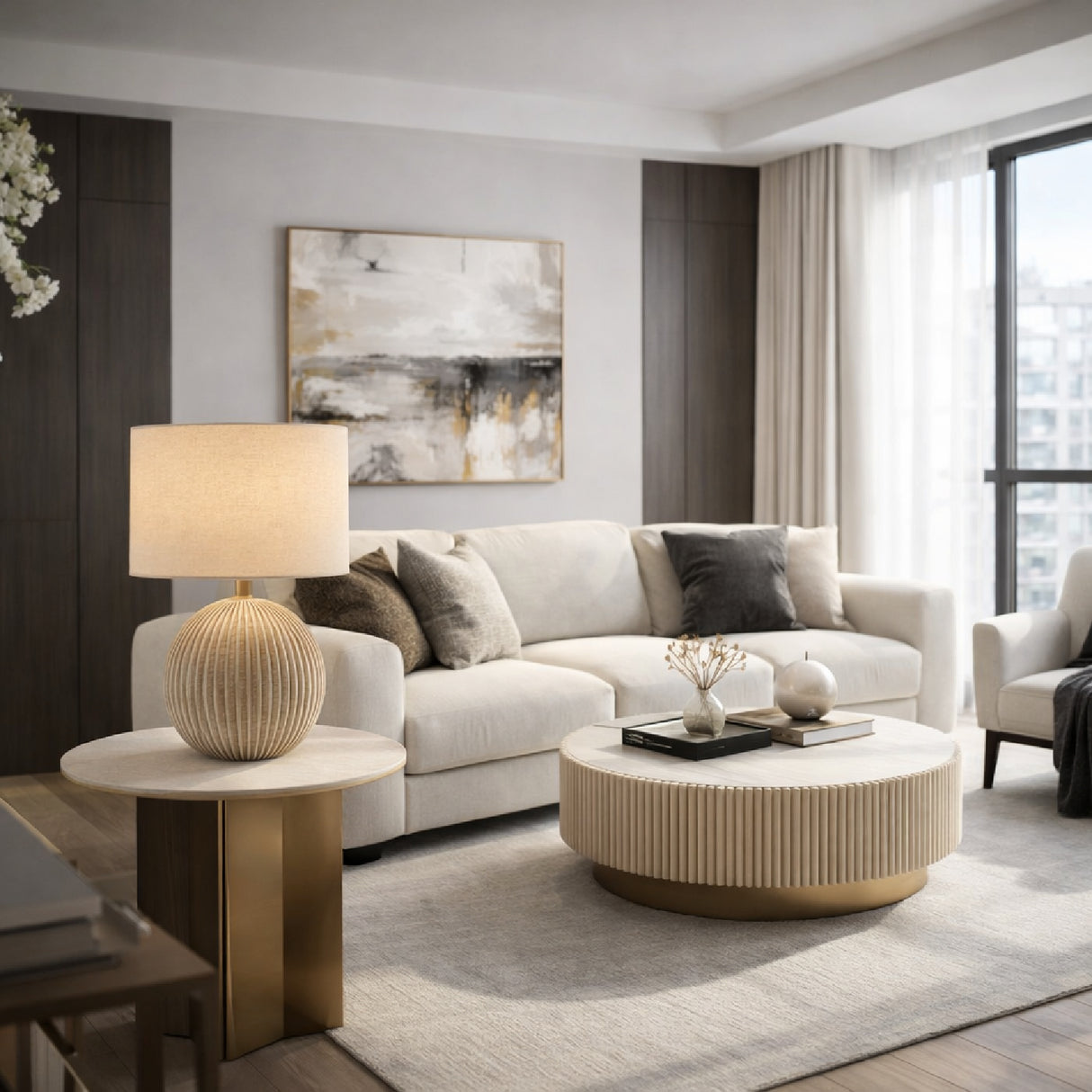 Modern European furniture - Rounded Carved Ceramic Table Lamp - www.oroa.com | Oroa.com