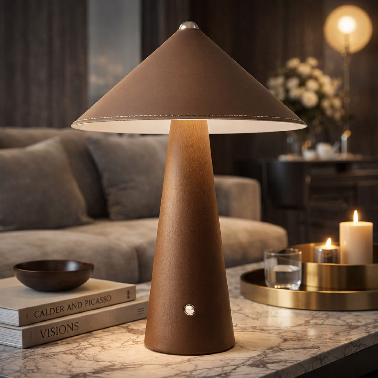 Modern European furniture - Brushed Leather Accent Table Lamp - www.oroa.com | Oroa.com