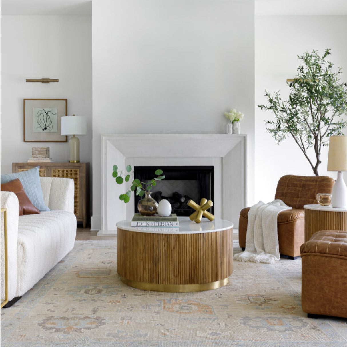 Modern furniture - Reeded Wood Marble Coffee Table - www.oroa.com | Oroa.com