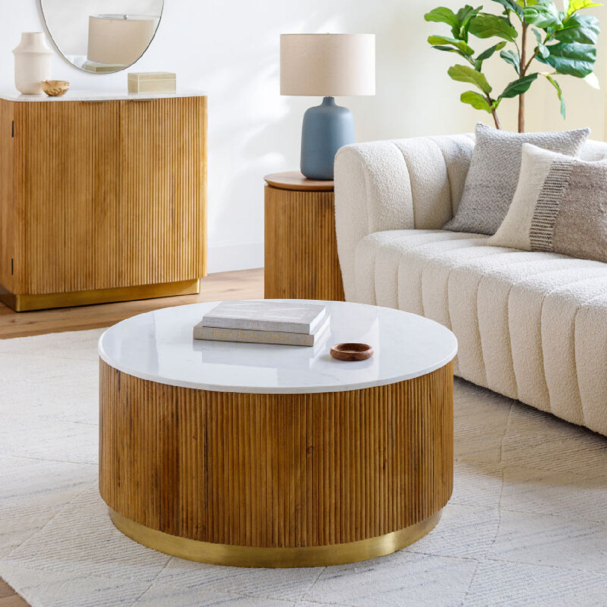 Modern furniture - Reeded Wood Marble Coffee Table - www.oroa.com | Oroa.com