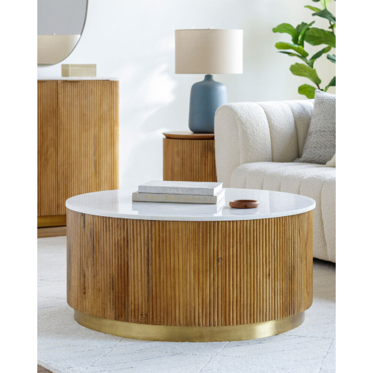 Modern furniture - Reeded Wood Marble Coffee Table - www.oroa.com | Oroa.com