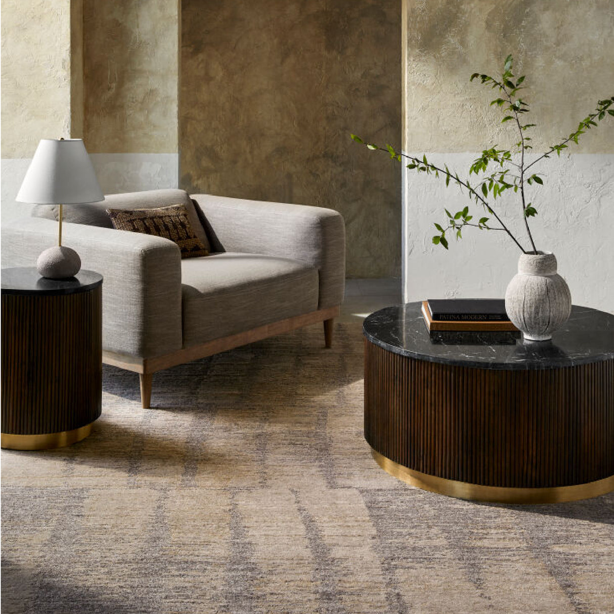 Modern furniture - Reeded Wood Marble Coffee Table - www.oroa.com | Oroa.com