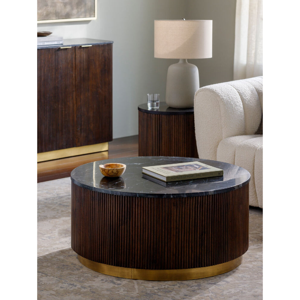 Modern furniture - Reeded Wood Marble Coffee Table - www.oroa.com | Oroa.com