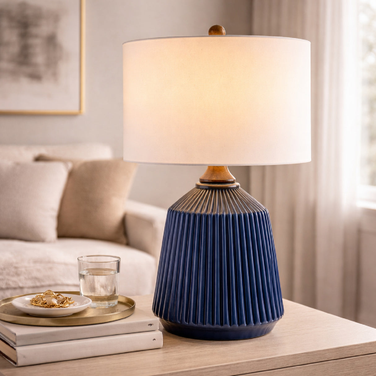 Modern European furniture - Reeded Glazed Ceramic Table Lamp - www.oroa.com | Oroa.com