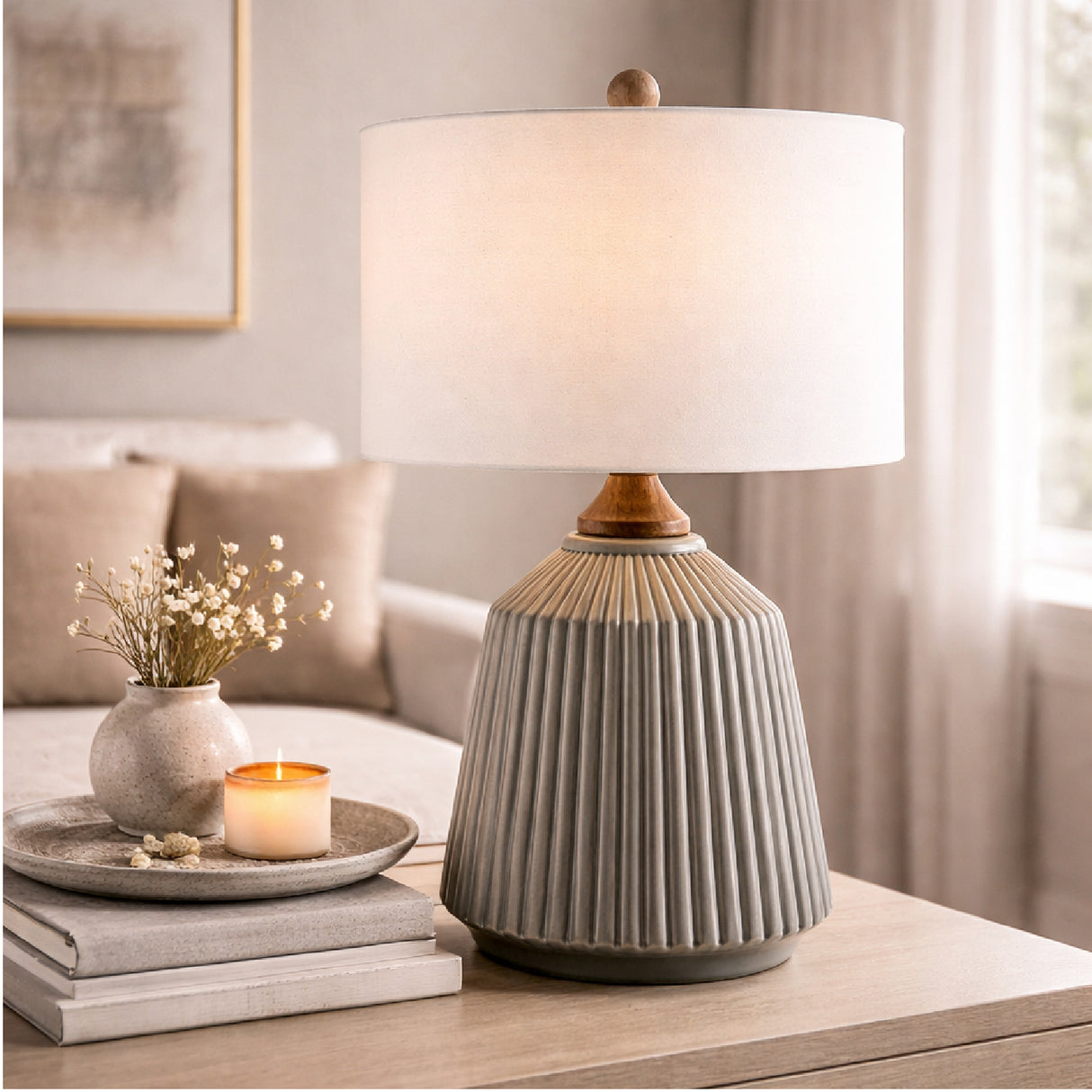 Modern European furniture - Reeded Glazed Ceramic Table Lamp - www.oroa.com | Oroa.com