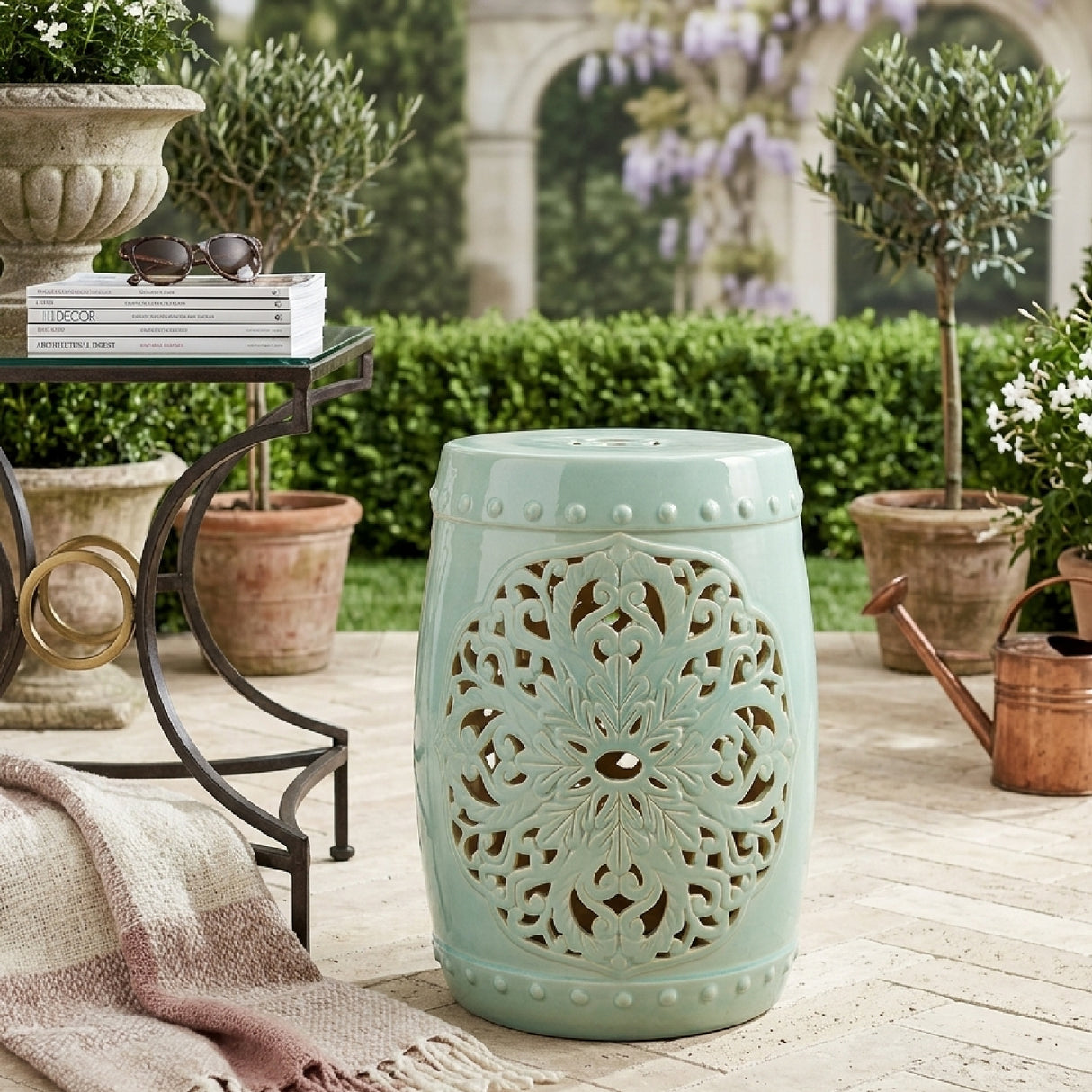 Modern European furniture - Ceramic Carved Outdoor Stool - www.oroa.com | Oroa.com