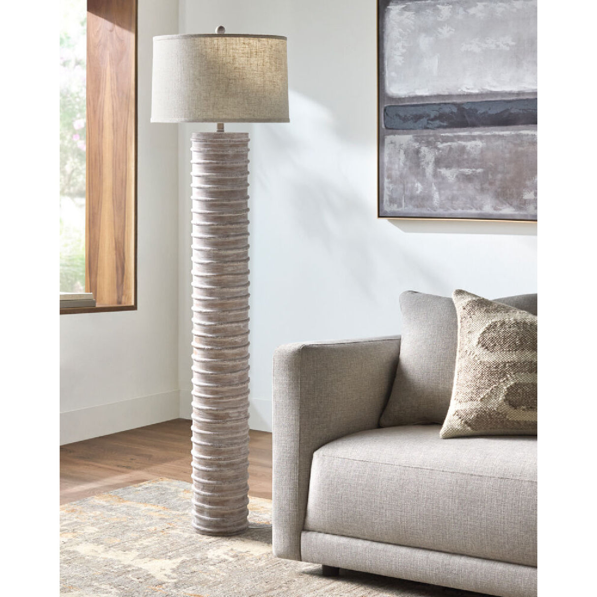 Beige Linen Accent Floor Lamp | Oroa.com