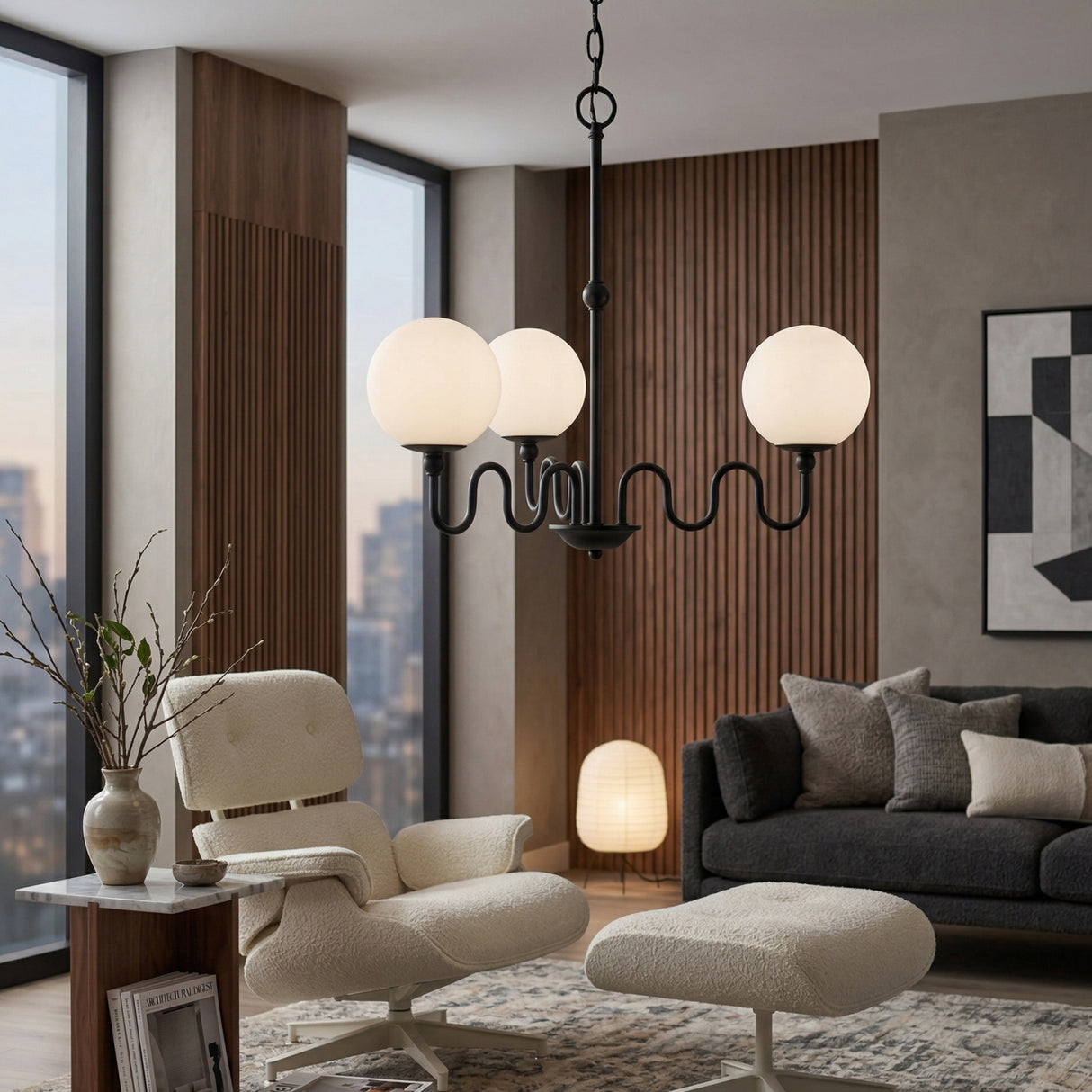 Modern European furniture - Wavy Black Iron 3-Light Chandelier - www.oroa.com | Oroa.com