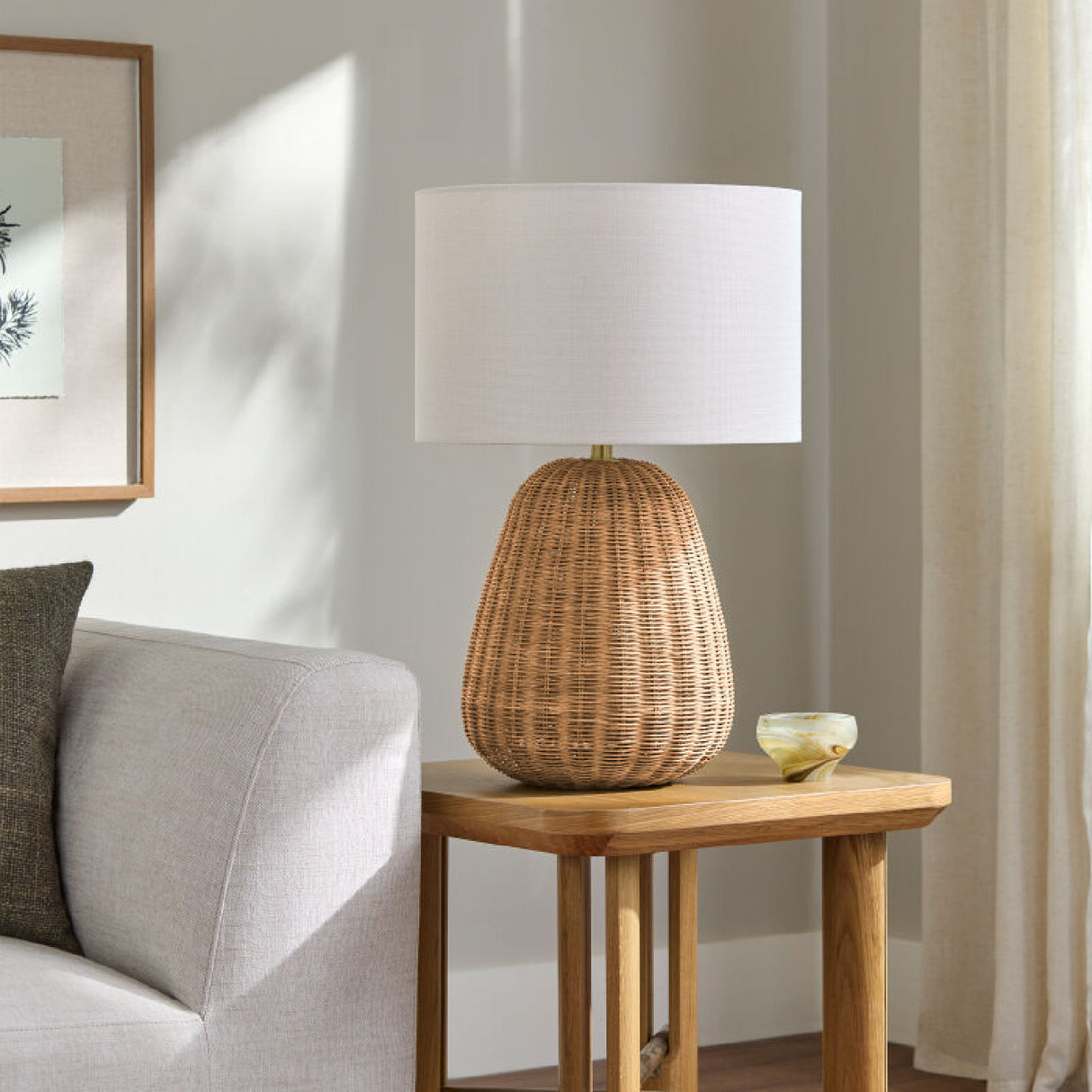 Hand-painted Rattan Linen Table Lamp | Oroa.com