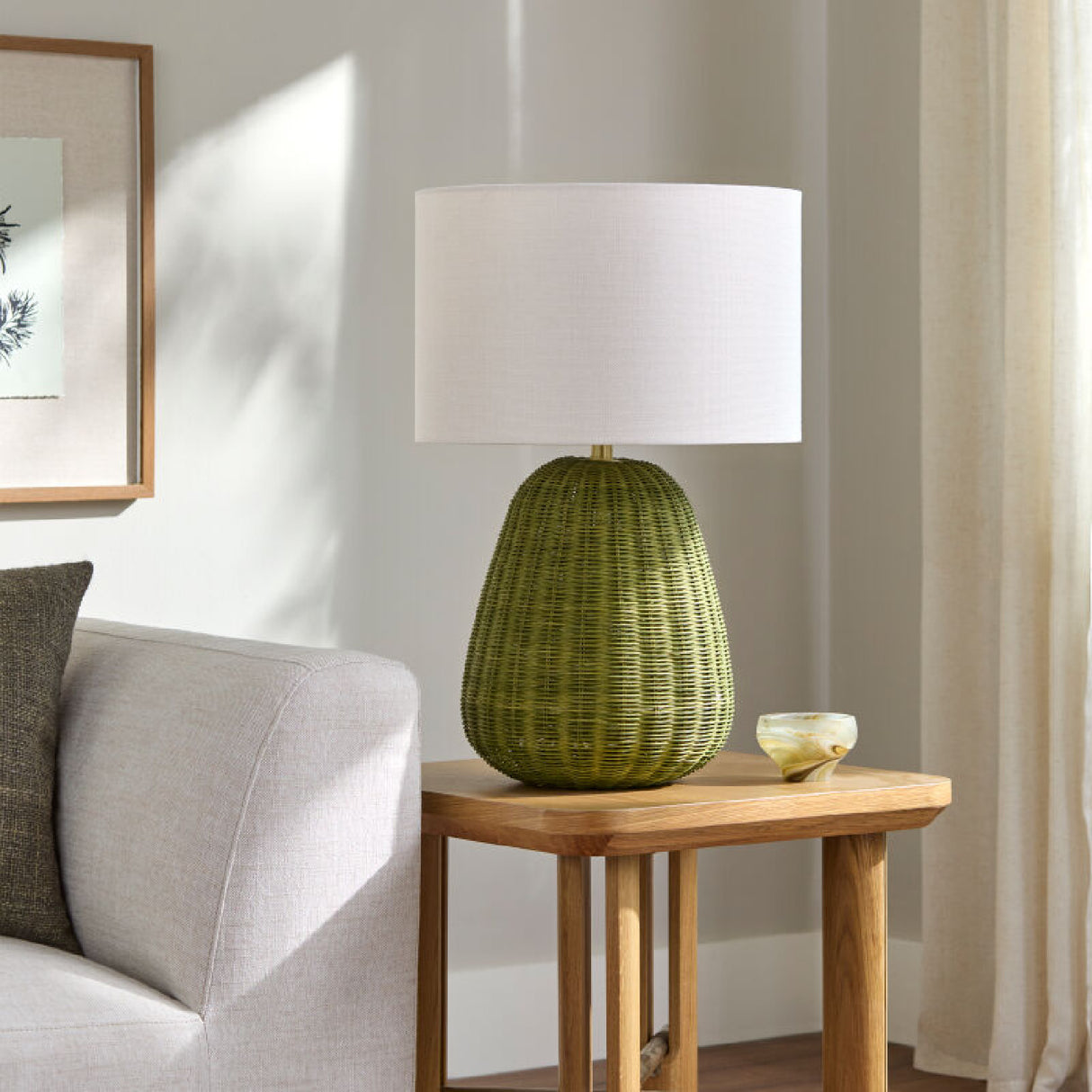 Hand-painted Rattan Linen Table Lamp | Oroa.com
