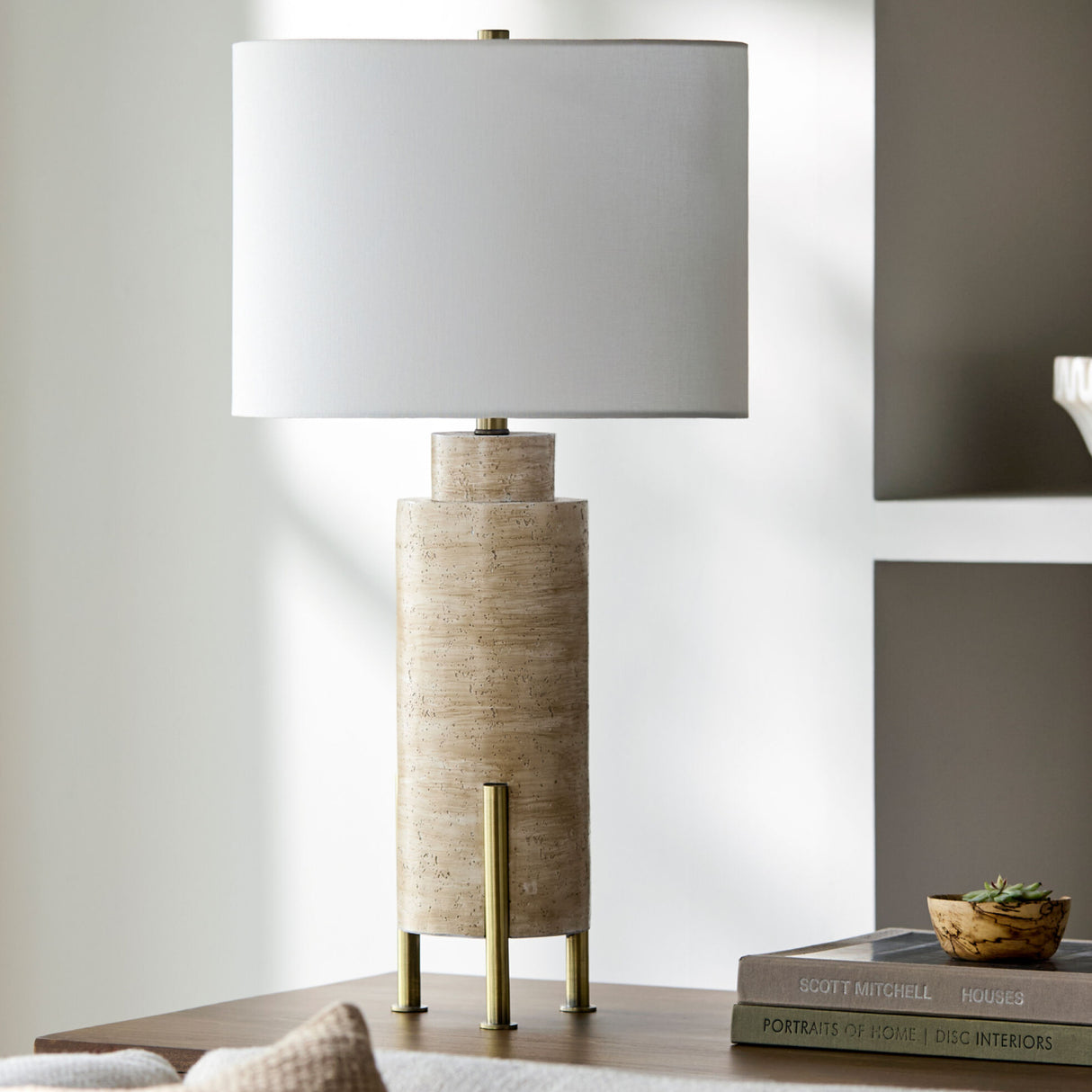 Modern European furniture - Beige Cement Linen Table Lamp - www.oroa.com | Oroa.com