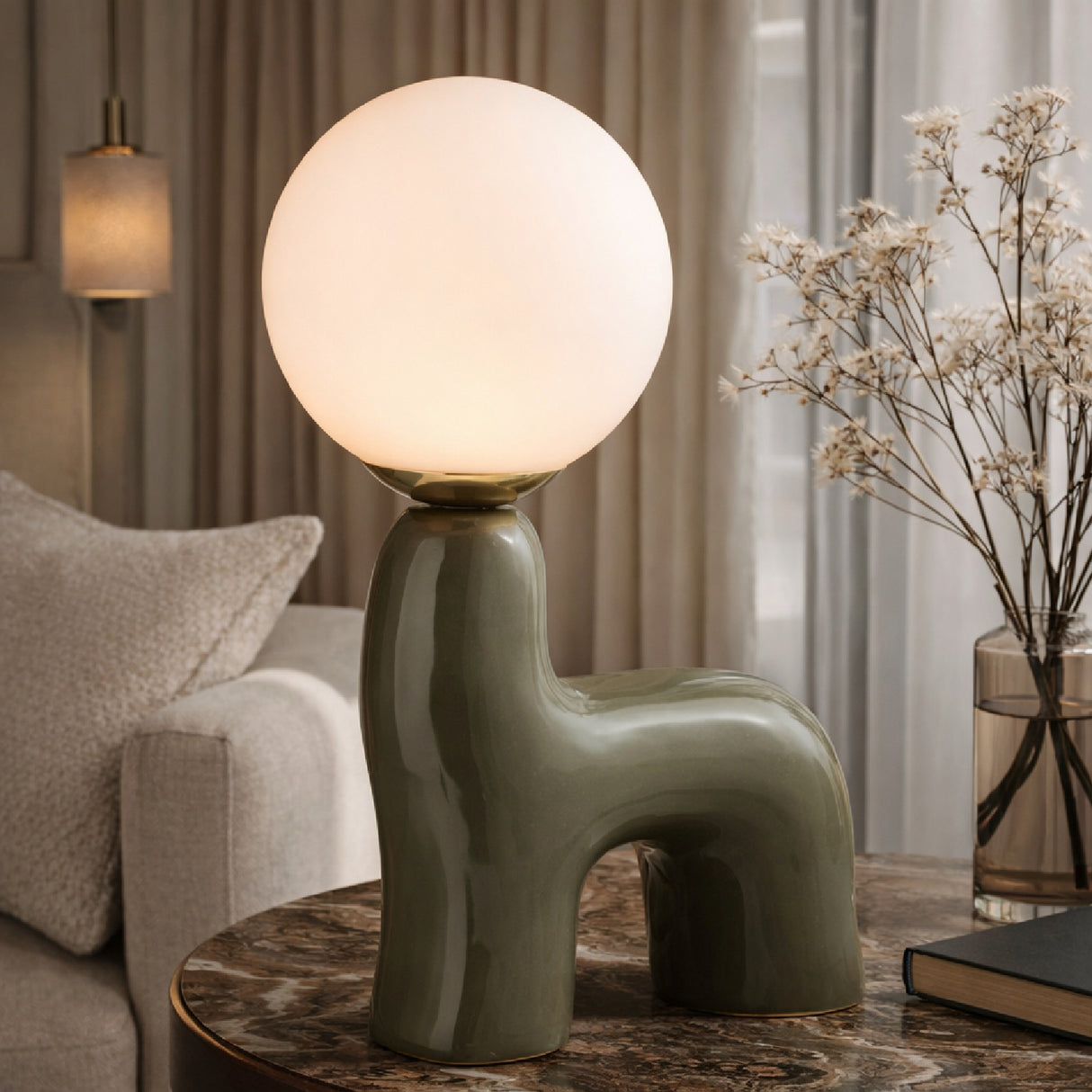 Modern European furniture - White Glass Sculptural Table Lamp - www.oroa.com | Oroa.com
