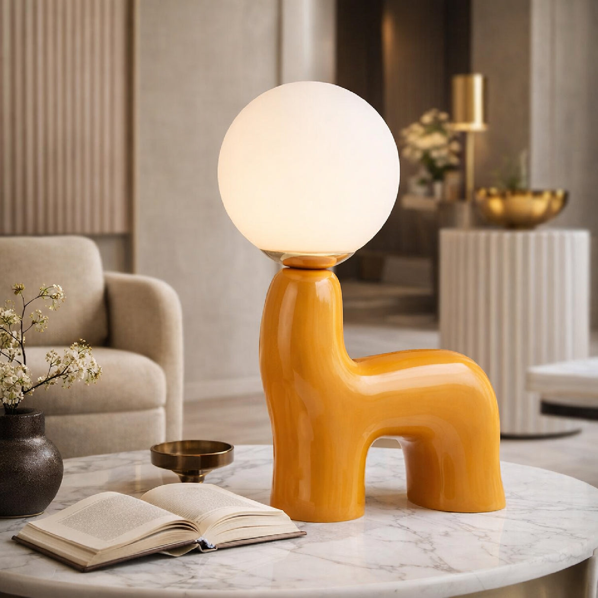 Modern European furniture - White Glass Sculptural Table Lamp - www.oroa.com | Oroa.com