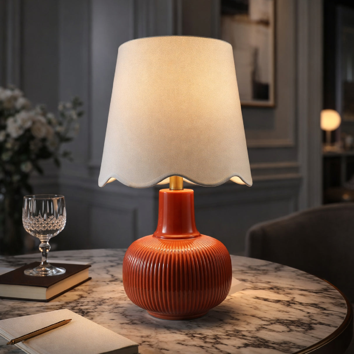 Modern European furniture - Scalloped White Linen Table Lamp - www.oroa.com | Oroa.com