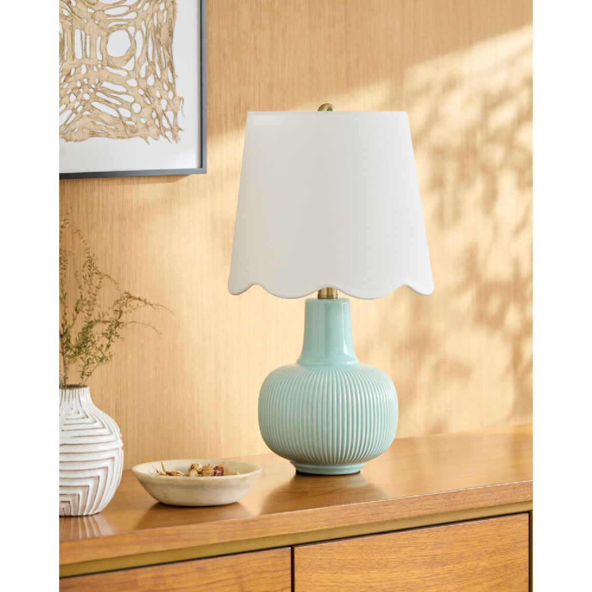 Modern European furniture - Scalloped White Linen Table Lamp - www.oroa.com | Oroa.com
