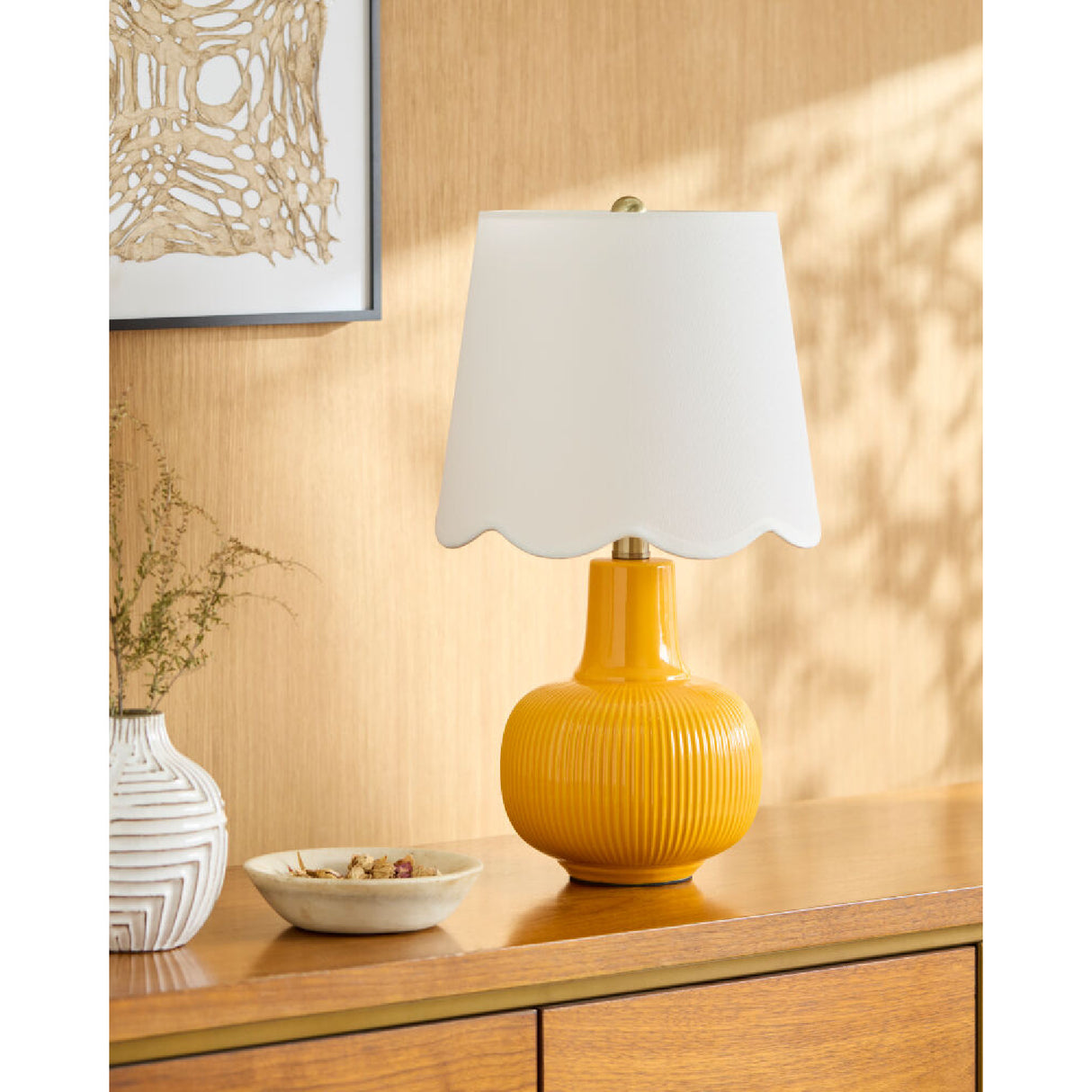 Modern European furniture - Scalloped White Linen Table Lamp - www.oroa.com | Oroa.com