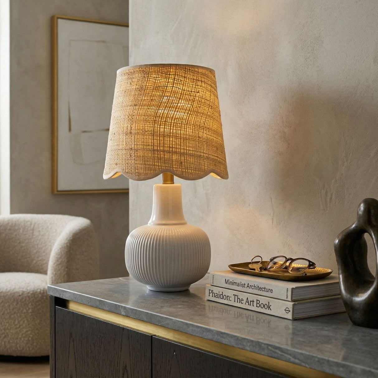Modern European furniture - Scalloped Beige Jute Table Lamp - www.oroa.com | Oroa.com