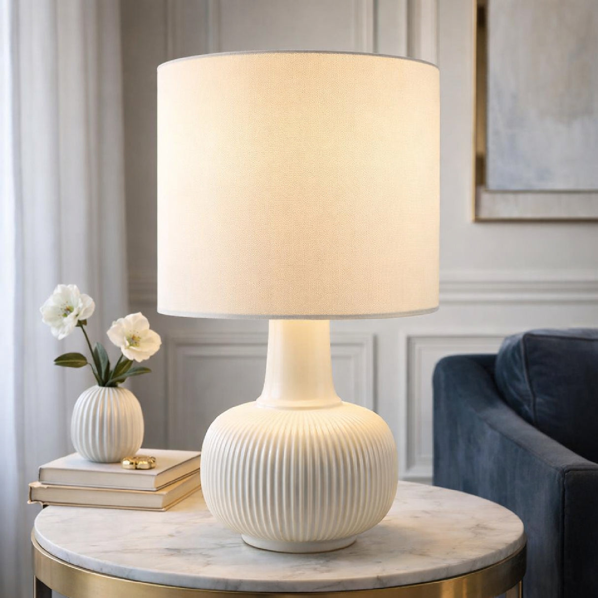 Modern European furniture - Reeded Ceramic Accent Table Lamp - www.oroa.com | Oroa.com