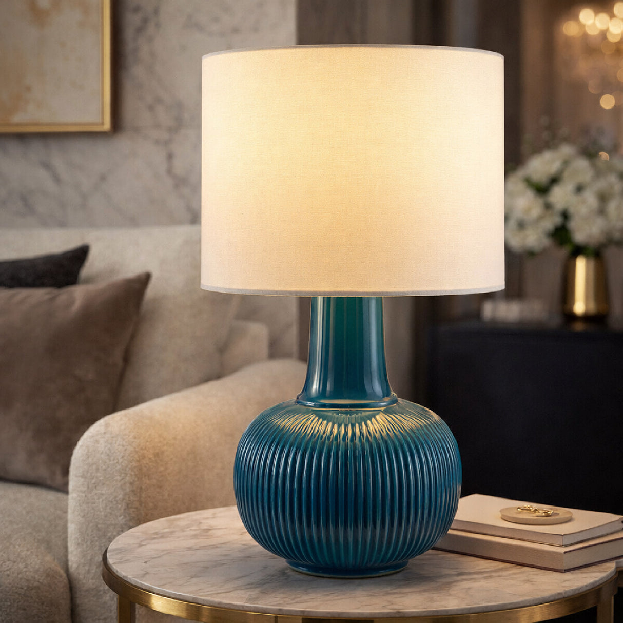 Modern European furniture - Reeded Ceramic Accent Table Lamp - www.oroa.com | Oroa.com