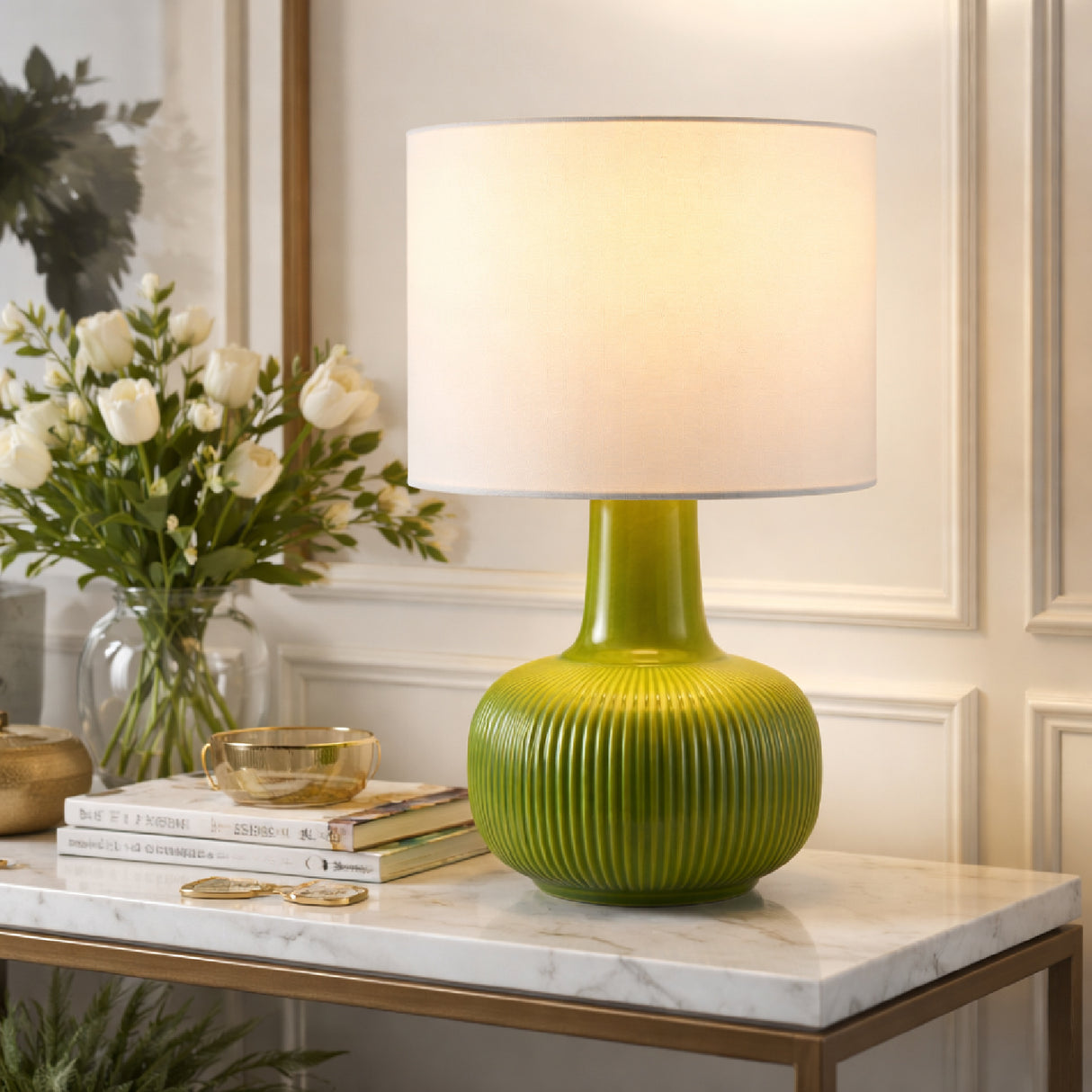 Modern European furniture - Reeded Ceramic Accent Table Lamp - www.oroa.com | Oroa.com