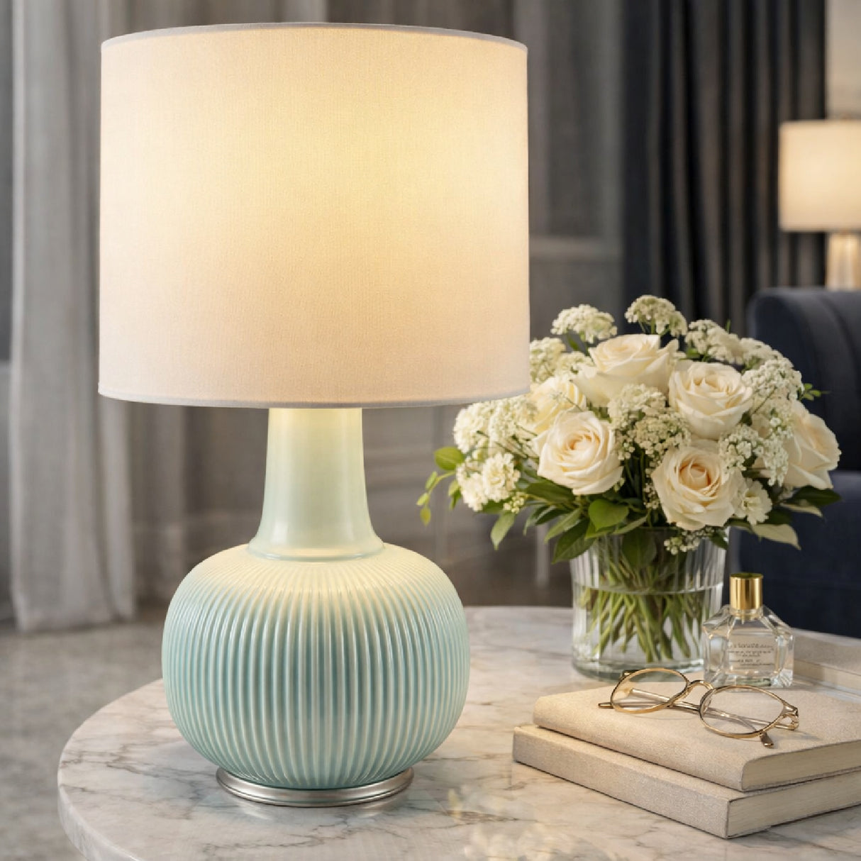Modern European furniture - Reeded Ceramic Accent Table Lamp - www.oroa.com | Oroa.com