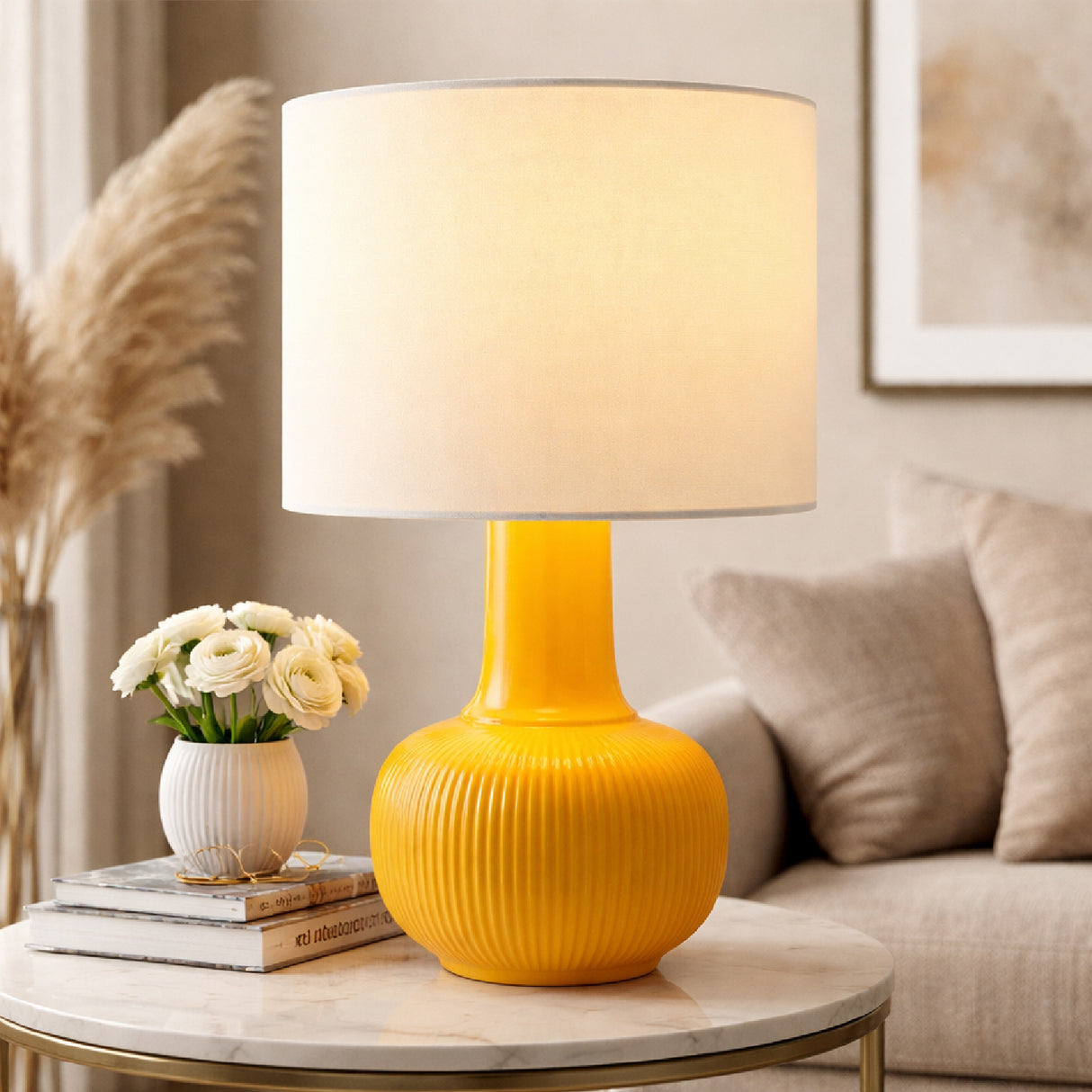 Modern European furniture - Reeded Ceramic Accent Table Lamp - www.oroa.com | Oroa.com