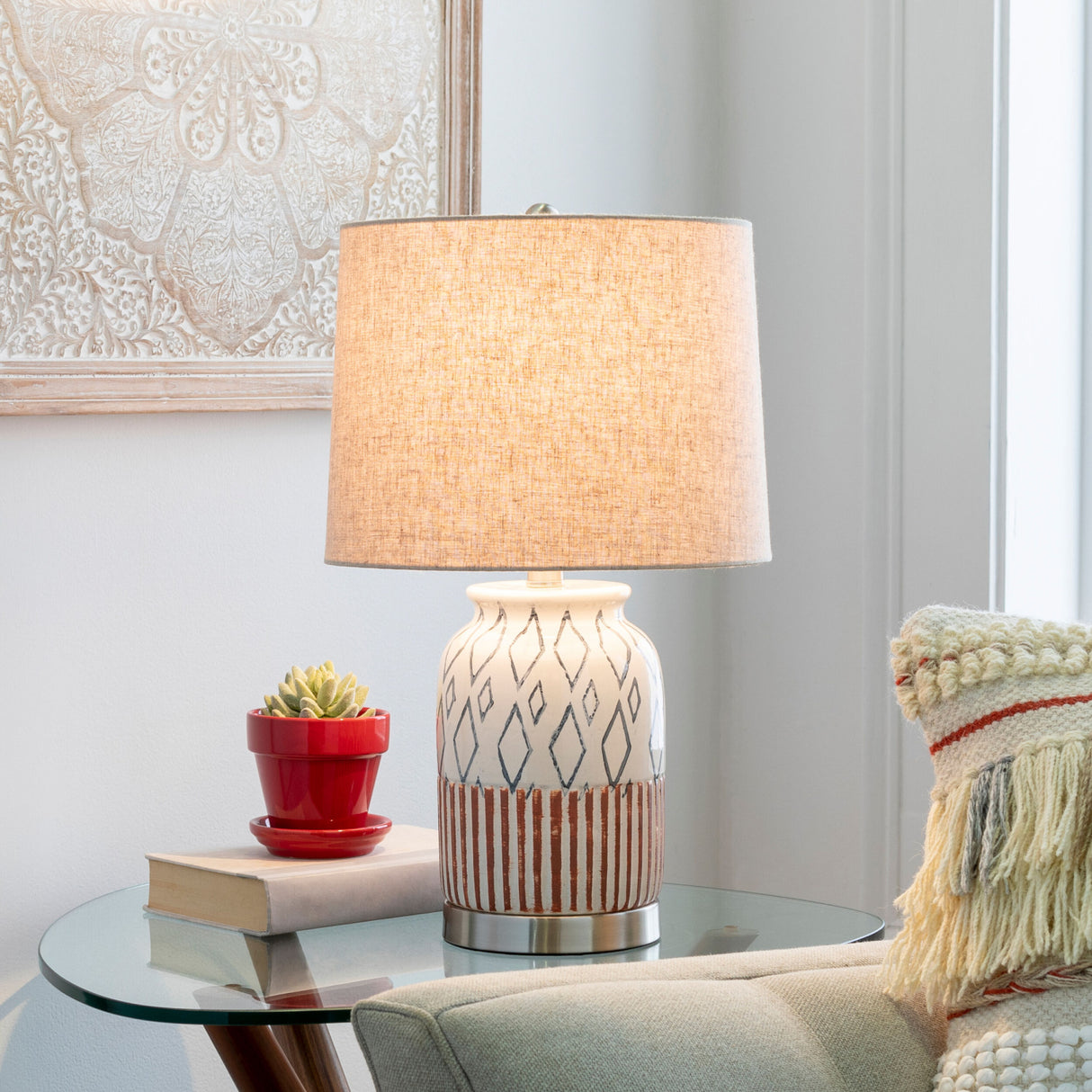 Modern European furniture - Geometric Patterned Ceramic Table Lamp - www.oroa.com | Oroa.com