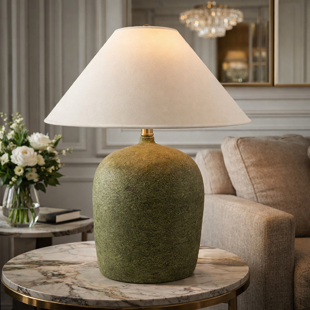 Modern European furniture - White Linen Empire Table Lamp - www.oroa.com | Oroa.com