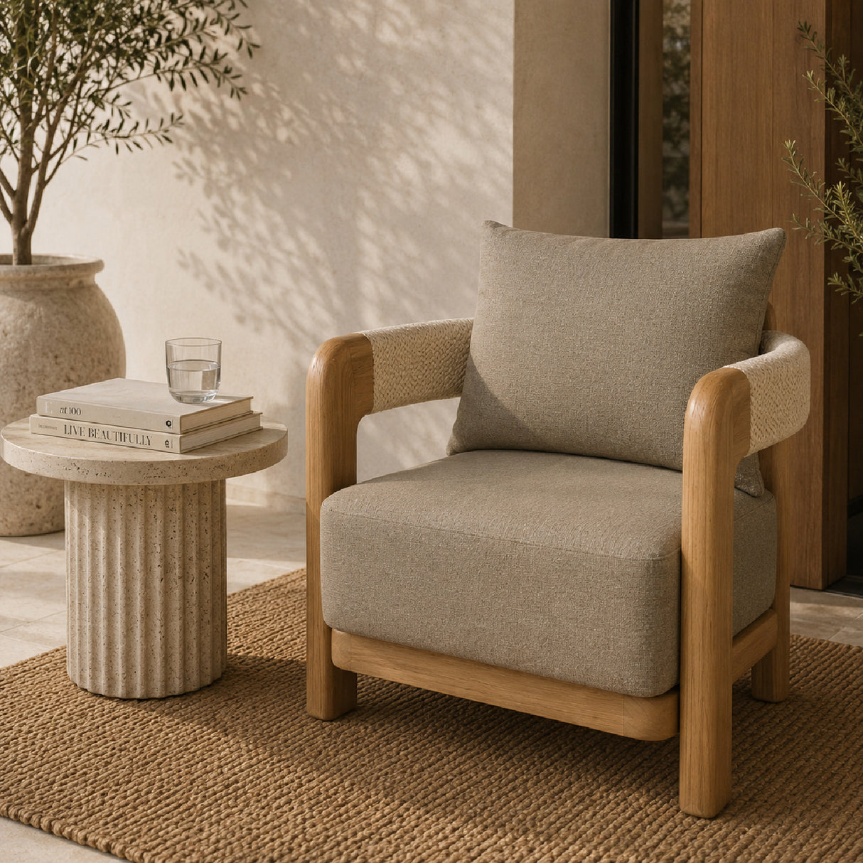 Modern European furniture - Cushioned Teak Outdoor Accent Chair - www.oroa.com | Oroa.com