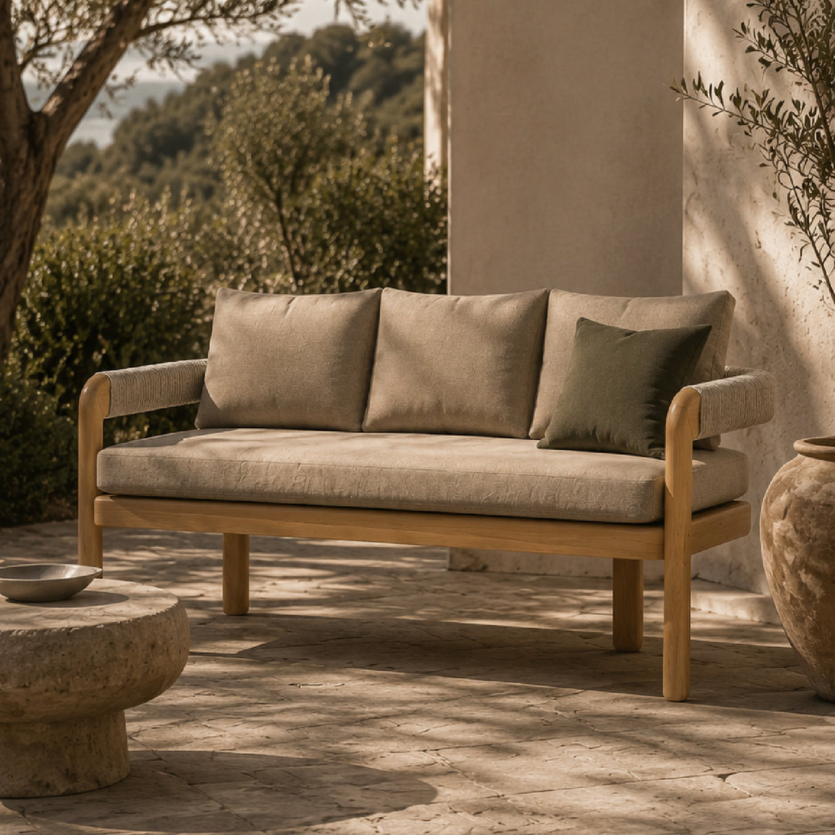 Modern European furniture - Cushioned Teak Outdoor Bench - www.oroa.com | Oroa.com