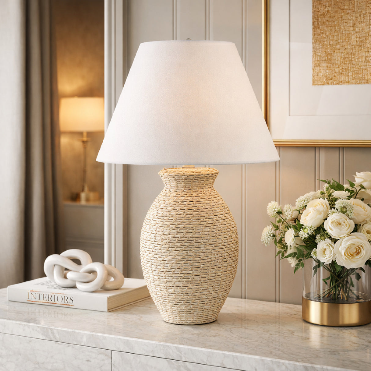 Painted Rattan Accent Table Lamp | Oroa.com