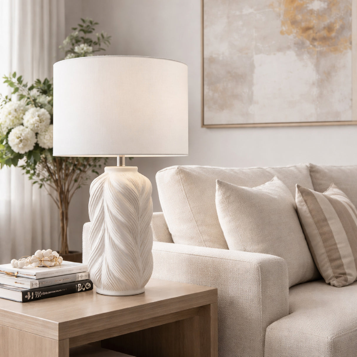 Modern European furniture - White Carved Ceramic Table Lamp - www.oroa.com | Oroa.com
